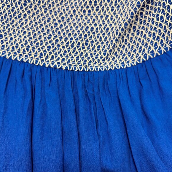 Plus Size 2xl Royal Blue Midi Smocked Dress Bow Tie Straps Linen Blend Pocket - Picture 6 of 7